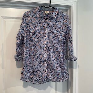 St John’s Bay Navy Floral Button Up Blouse for Women! Size XL!